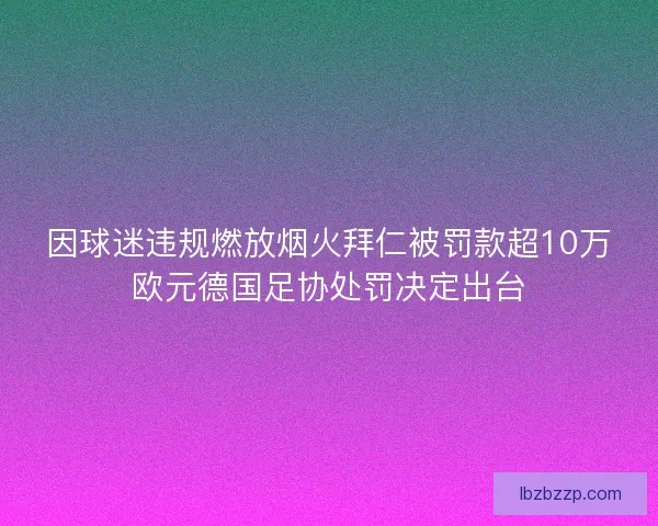 因球迷违规燃放烟火拜仁被罚款超10万欧元德国足协处罚决定出台