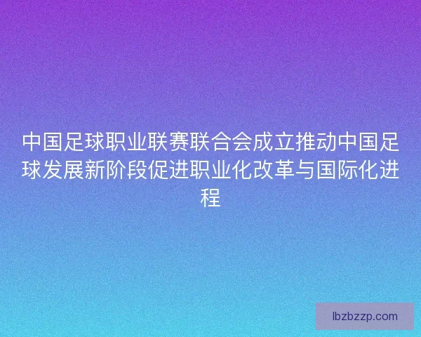 中国足球职业联赛联合会成立推动中国足球发展新阶段促进职业化改革与国际化进程